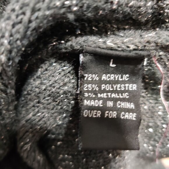 AGB L Gray Metallic Cowl Neck Batwing Sweater Dolman Sleeve Shimmer Knit Top - Picture 9 of 9